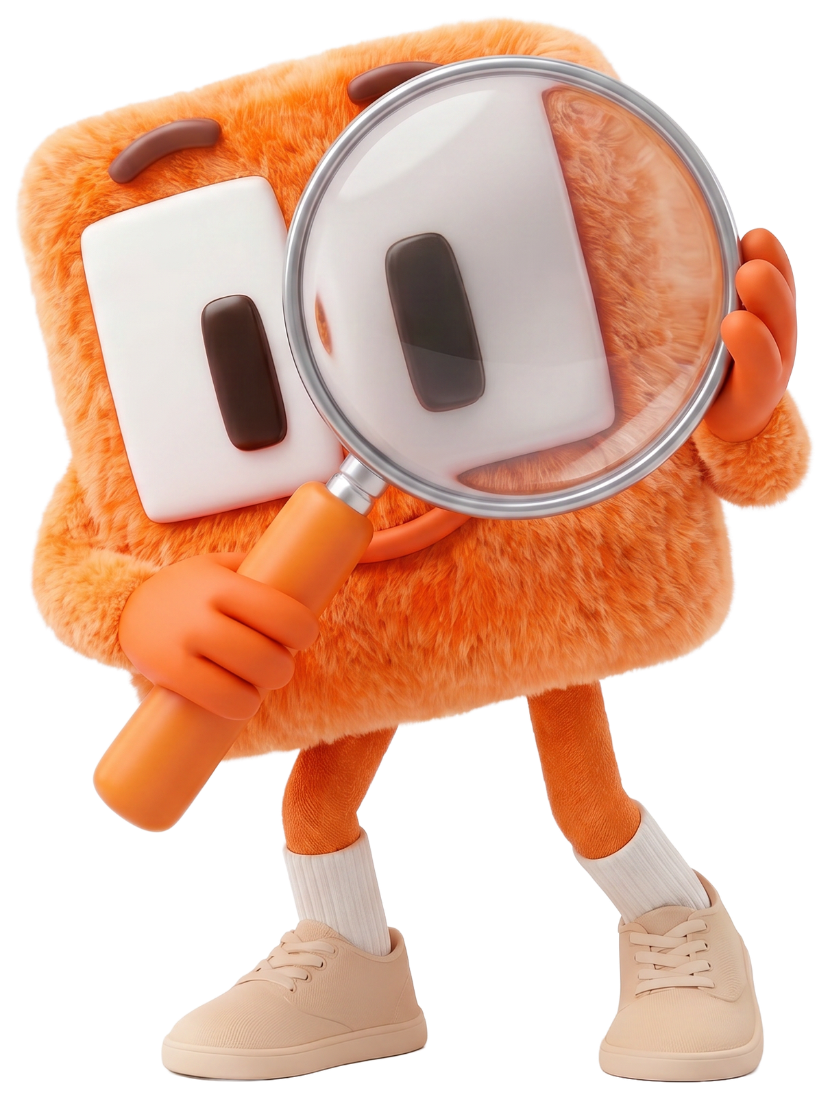 Albert the Rental IQ mascot looking through a magnifying glass