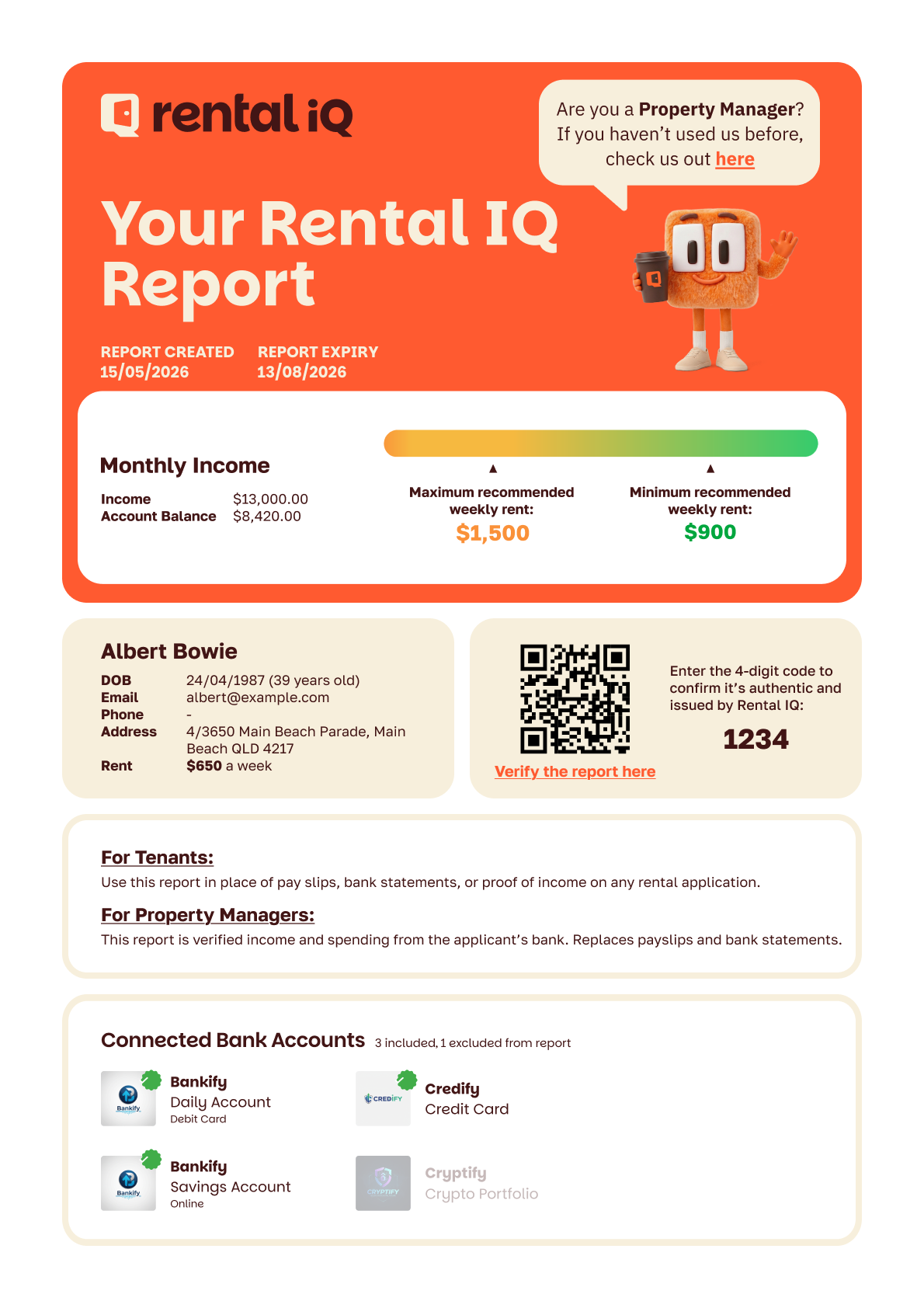 The Rental IQ Report — a verified single-page affordability summary
